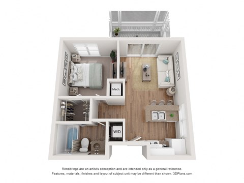 Floor plan for 1 bed, 1 bath, 600 sqft